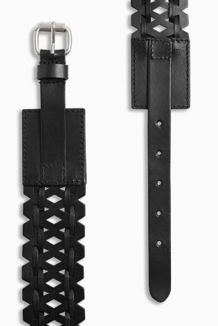 Black Leather Laser Cut Waist Belt